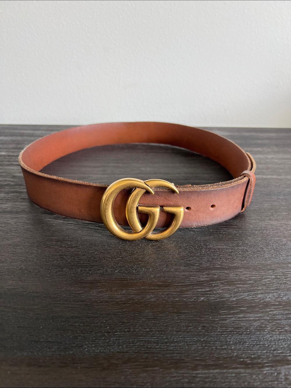 Gucci Brown Leather Belt with Gold Double G Buckle